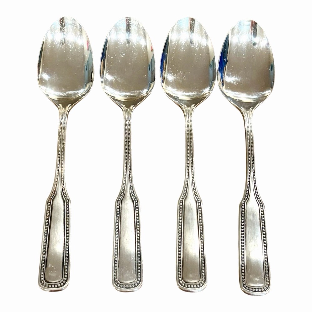 Salem Stainless Japan 1776 Set of 4 TEASPOONS 6" Satin Beaded Edge Vintage 70s